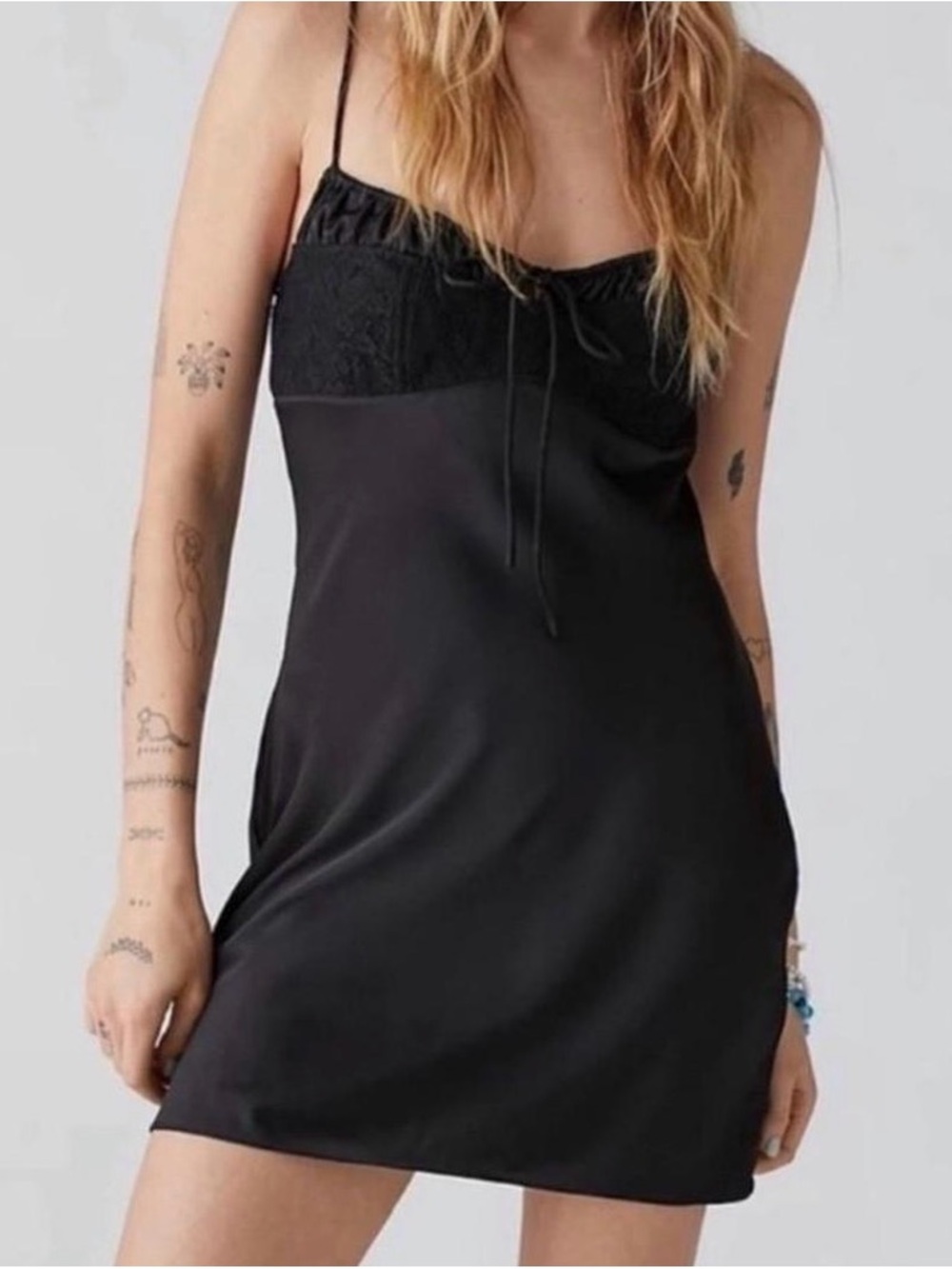 Urban Outfitters Black Lace-Trim Slip Dress